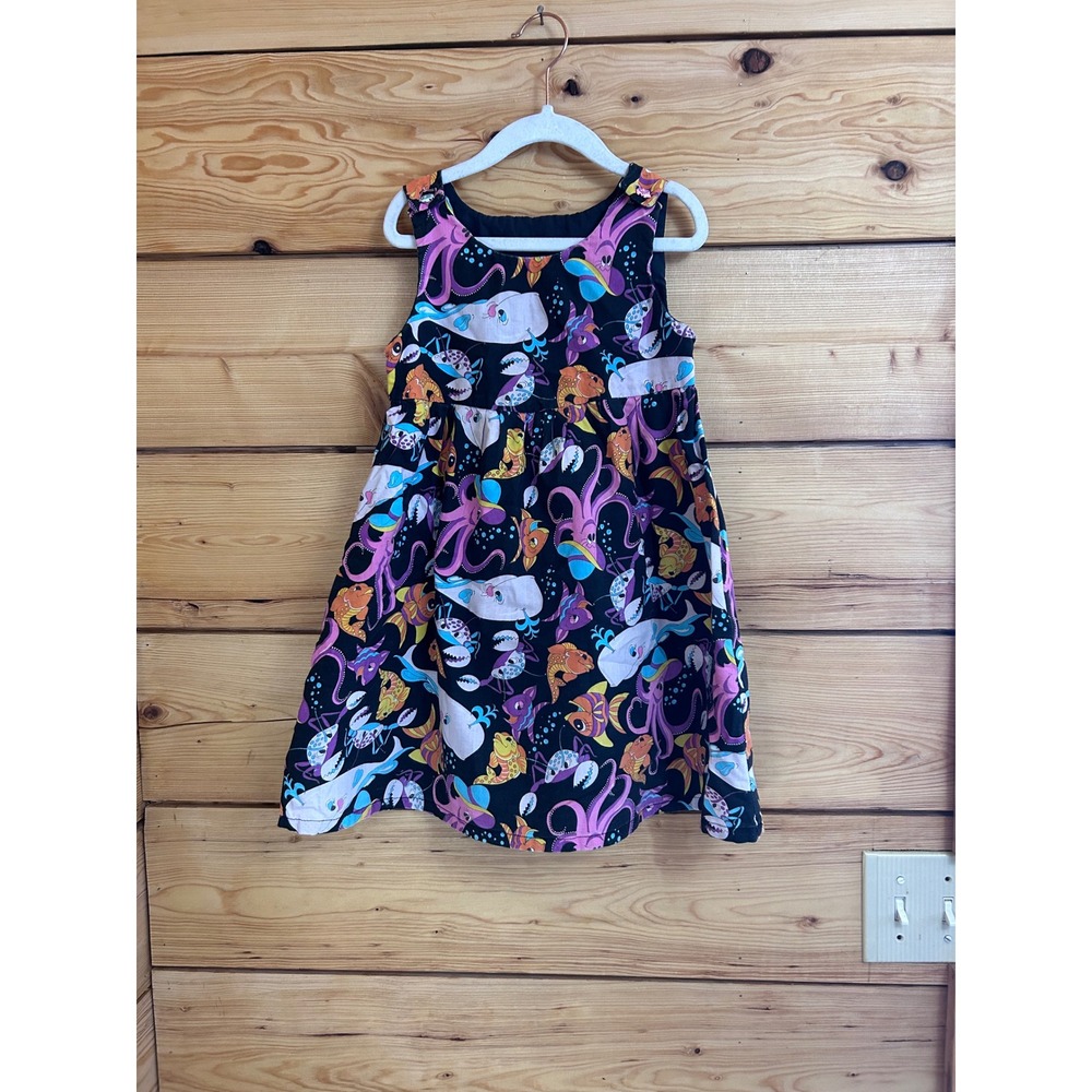 Handmade Girls Sea Creature Underwater Print Dress Black Octopus Whale‎ Fish 12"